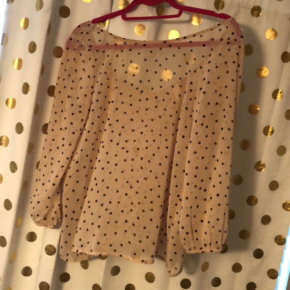 Beautiful sheer pink top with black polka dots